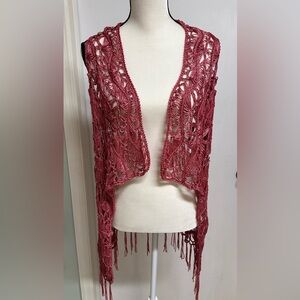Boston Proper Crochet Open-Front Cardigan Vest - Rose Pink